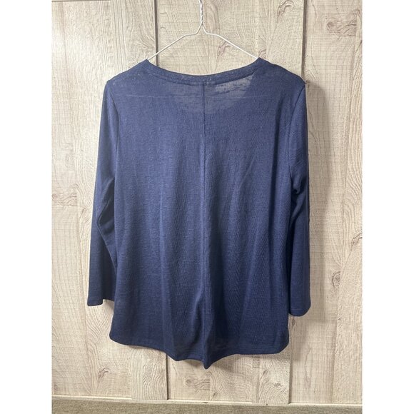 Style & Co Womens Navy Blue Knot Front Shirt Top Size Medium - Picture 2 of 7